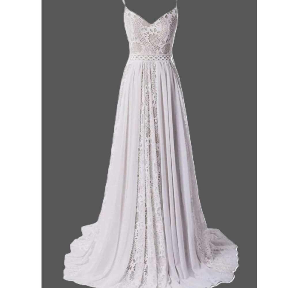 Lace Wedding Garden Maxi Dress White Boho Corset Sides Whispy Fairycore NWTOB S